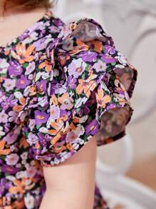 Đứa bé gái SHEIN 1 Miếng Vải in hoa Lớp tay áo Đầm Phù hợp ( 3 cái Riêng biệt ) - Nhiều màu - Xem 4