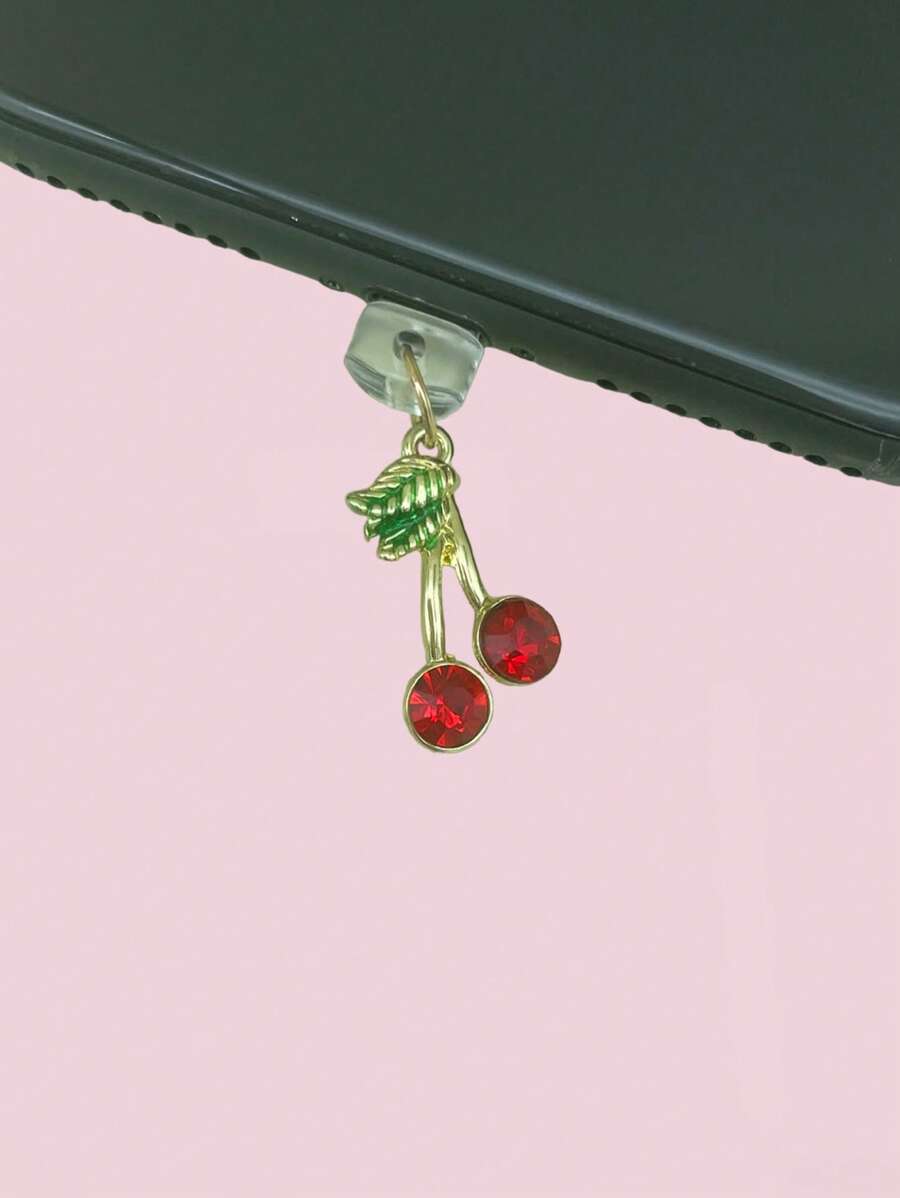 1 phích cắm chống bụi trang trí điện thoại Cherry - Đỏ - Xem 1