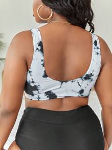 SHEIN Swim Curve Plus Tie Dye Notched Neckline Bikini Top - White - View 2