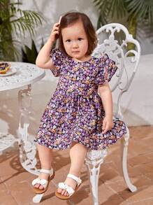 Đứa bé gái SHEIN 1 Miếng Vải in hoa Lớp tay áo Đầm Phù hợp ( 3 cái Riêng biệt ) - Nhiều màu - Xem 7