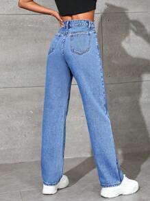 SHEIN PETITE High Waist Straight Leg Jeans - Medium Wash - View 2