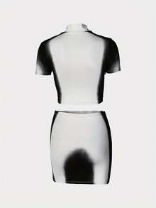 Summer Black Street Graphic Print Bodycon High Waist Mini Skiet Set For Woman