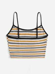 SHEIN EZwear Red Day And Pride Month Rainbow Striped Knitted Women Camisole Tank Top - Mustard Yellow - View 2
