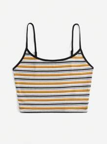 SHEIN EZwear Red Day And Pride Month Rainbow Striped Knitted Women Camisole Tank Top - Mustard Yellow - View 3