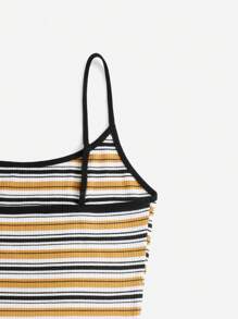 SHEIN EZwear Red Day And Pride Month Rainbow Striped Knitted Women Camisole Tank Top - Mustard Yellow - View 4