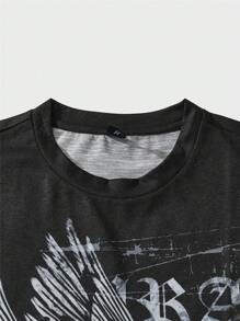 ROMWE MEN Goth Men Skull Wings Print Tee - Black - View 3