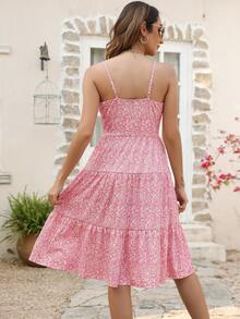 Đầm Viên lá sen Họa tiết hoa Boho - Màu Hồng baby - Xem 2