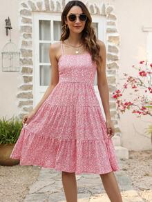 Đầm Viên lá sen Họa tiết hoa Boho - Màu Hồng baby - Xem 3