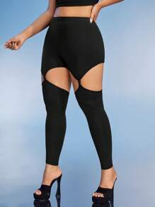 SHEIN ICON Plus Cut Out Leggings - Black - View 1