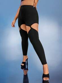 SHEIN ICON Plus Cut Out Leggings - Black - View 4