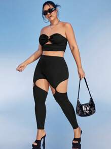 SHEIN ICON Plus Cut Out Leggings - Black - View 5
