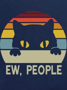 INAWLY Cartoon And Slogan Graphic Tee EW, PEOPLE - Navy Blue - View 3