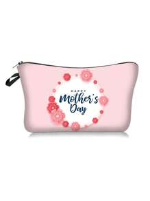 Túi trang điểm đồ họa hoa & khẩu hiệu Túi trang điểm dây kéo di động - Hồng - Xem 2