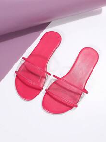 Mujer Sandalias neón rosado plano miedoso verano - Rosa Fucsia - Ver 7