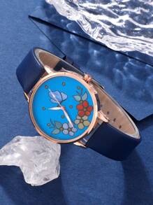 Đồng hồ thạch anh mặt in hình bướm 1 cái & Bộ trang sức 4 chiếc - Màu xanh lam - Xem 3