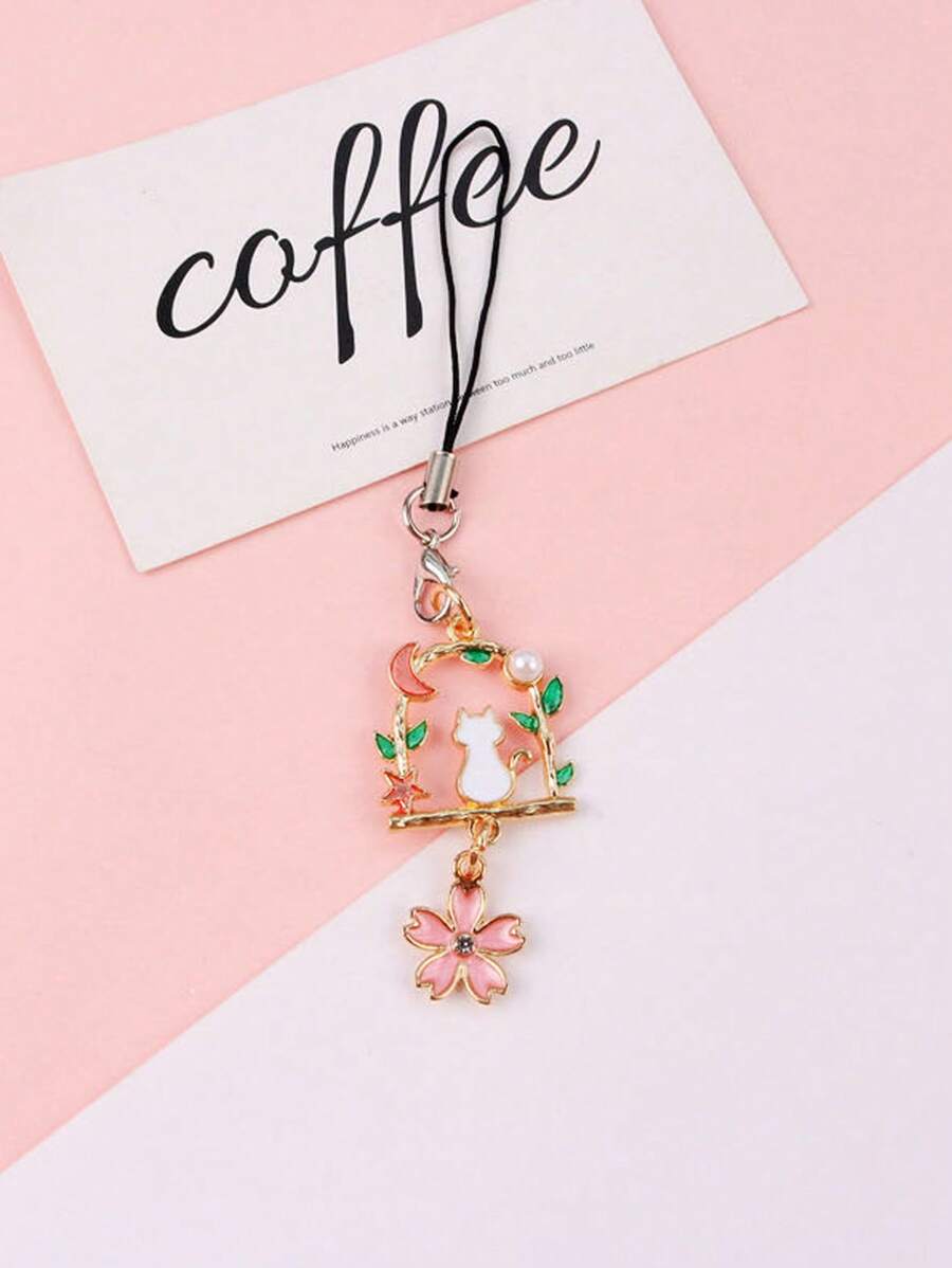 1pc Flower Charm Phone Lanyard - Pink - View 1