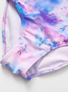 女大童紮染交叉露背連體泳衣