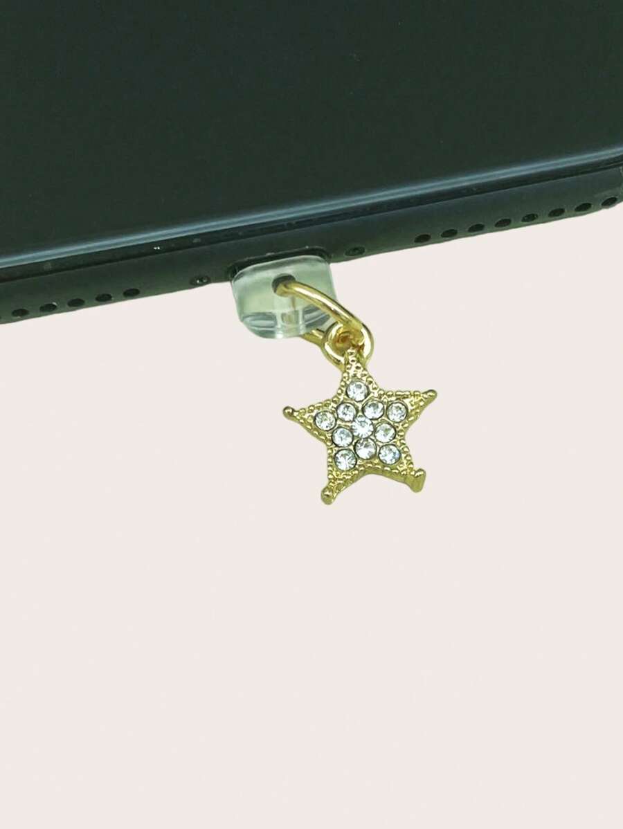 水鑽星形設計手機防塵塞 - 金色 - 查看 1