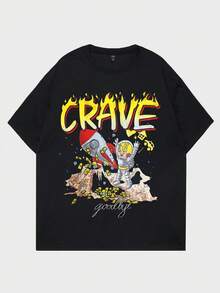 ROMWE MEN Street Life Guys Letter & Cartoon Graphic Tee - Black - View 1