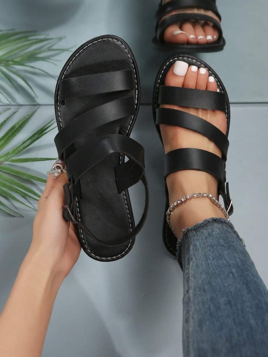 Plus Size Women Comfortable Minimalist Round Toe Open Toe Flat Slides Sandals, Casual Fashion Outdoor Beach Holiday Summer Shoes