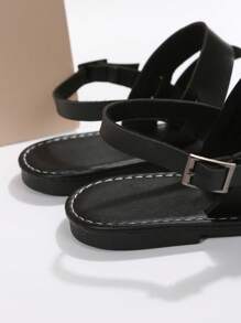 Plus Size Women Comfortable Minimalist Round Toe Open Toe Flat Slides Sandals, Casual Fashion Outdoor Beach Holiday Summer Shoes