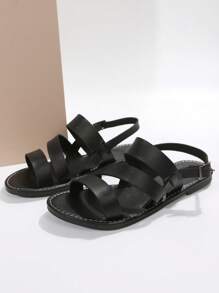 Plus Size Women Comfortable Minimalist Round Toe Open Toe Flat Slides Sandals, Casual Fashion Outdoor Beach Holiday Summer Shoes