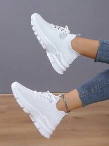 Giày chạy bộ lưới nhẹ thoáng khí mùa thu 2025 dành cho nữ, giày thể thao đế dày cổ thấp thoải mái - trắng - Xem 6