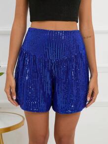 Allurite Shorts de talle alto con lentejuelas - Azul - Ver 6