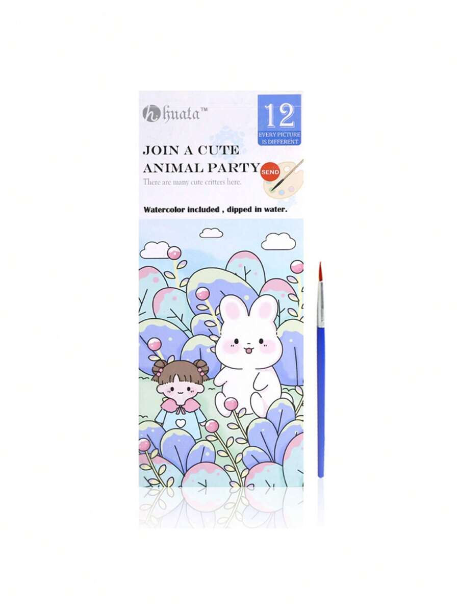 1 pieza Libro de colorear con figura de dibujos animados & con patrón de conejo colorante dulce a dibujar para pintura - Multicolor - Ver 1
