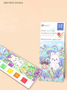 1 pieza Libro de colorear con figura de dibujos animados & con patrón de conejo colorante dulce a dibujar para pintura - Multicolor - Ver 2