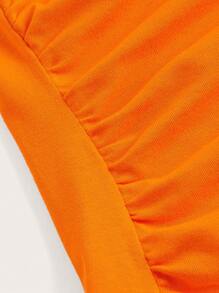 SHEIN EZwear Top halter unicolor fruncido - Naranja - Ver 4