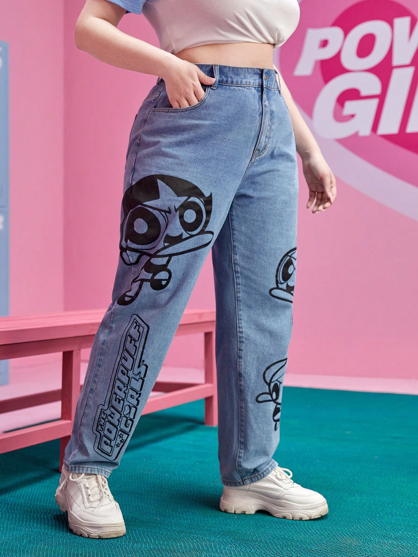 Power puff girls skinny jeans パワーパフガールズ COOL🔥🔥AONE4SURE THE POWERPUFF GIRLS SLIM FIT JEANS/Size 32