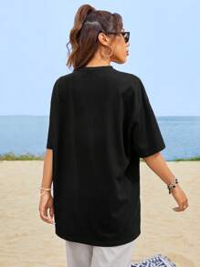 SHEIN EZwear Body Heat Map Print Drop Shoulder Tee Orphean Melody Always Stunning Charismatic Energy - Black - View 2