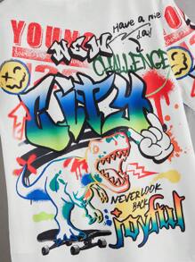 SHEIN Camiseta gráfica con letras y pantalones de chándal con cintura ajustable con cordón para niños preadolescentes - Multicolor - Ver 7