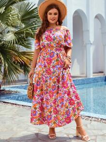 SHEIN LUNE 大碼滿版印花露肩上衣和半身裙 - 彩色 - 查看 5