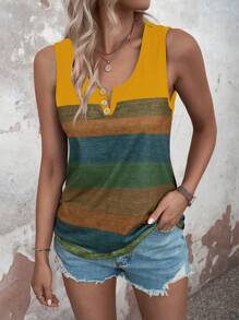 EMERY ROSE 撞色紐扣細節背心上衣 - 黃色 - 查看 1