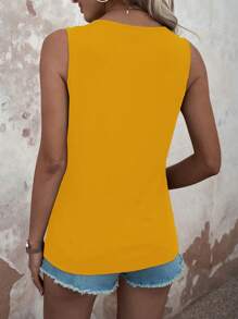 EMERY ROSE 撞色紐扣細節背心上衣 - 黃色 - 查看 2