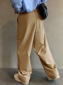 Claim Dot Men Slant Pocket Wide Leg Trousers Without Belt - Khaki - View 2