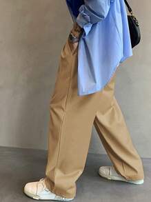 Claim Dot Men Slant Pocket Wide Leg Trousers Without Belt - Khaki - View 3