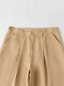 Claim Dot Men Slant Pocket Wide Leg Trousers Without Belt - Khaki - View 4
