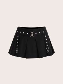 SHEIN ICON Solid Mini Skirt - Black - View 1