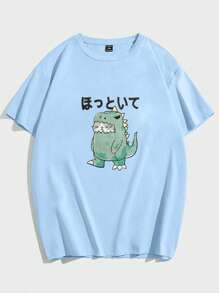 Manfinity RebelGame Men Plus Cartoon & Japanese Letter Graphic Tee - Baby Blue - View 3