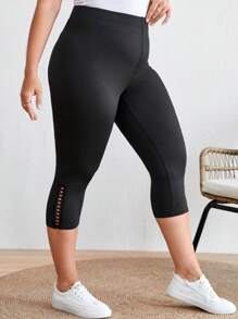 SHEIN LUNE Plus Button Detail Leggings - Black - View 7