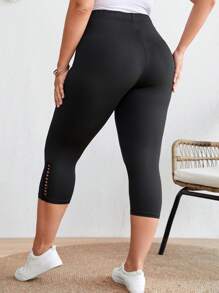 SHEIN LUNE Plus Button Detail Leggings - Black - View 5