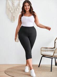 SHEIN LUNE Plus Button Detail Leggings - Black - View 6