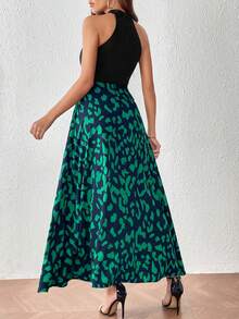 SHEIN LUNE Graphic Print Belted Halter Dress - Multicolor - View 2