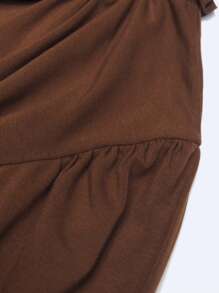 Áo thun nhẹ màu trơn của Tween Girl có cổ xếp nếp, phong cách đại học, Xuân/Hè - màu nâu - Xem 7