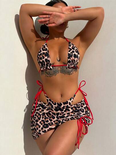 Swim SXY 2pcs Reversible Leopard Printed Bikini Set, 3 Pieces Summer