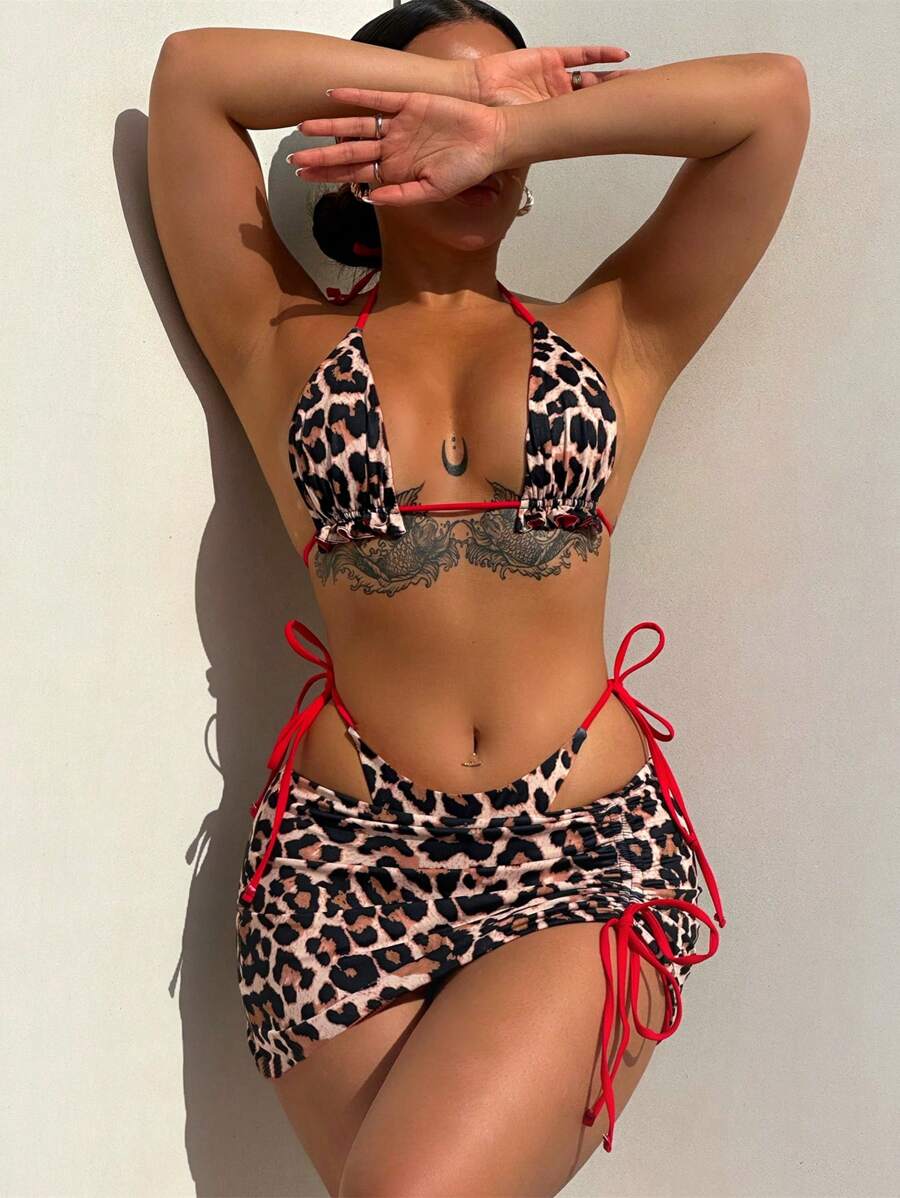 Swim SXY 2pcs Reversible Leopard Printed Bikini Set, 3 Pieces Summer - Multicolor - View 1