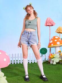 ROMWE 蕾絲拼接背心上衣 - 薄荷綠 - 查看 2